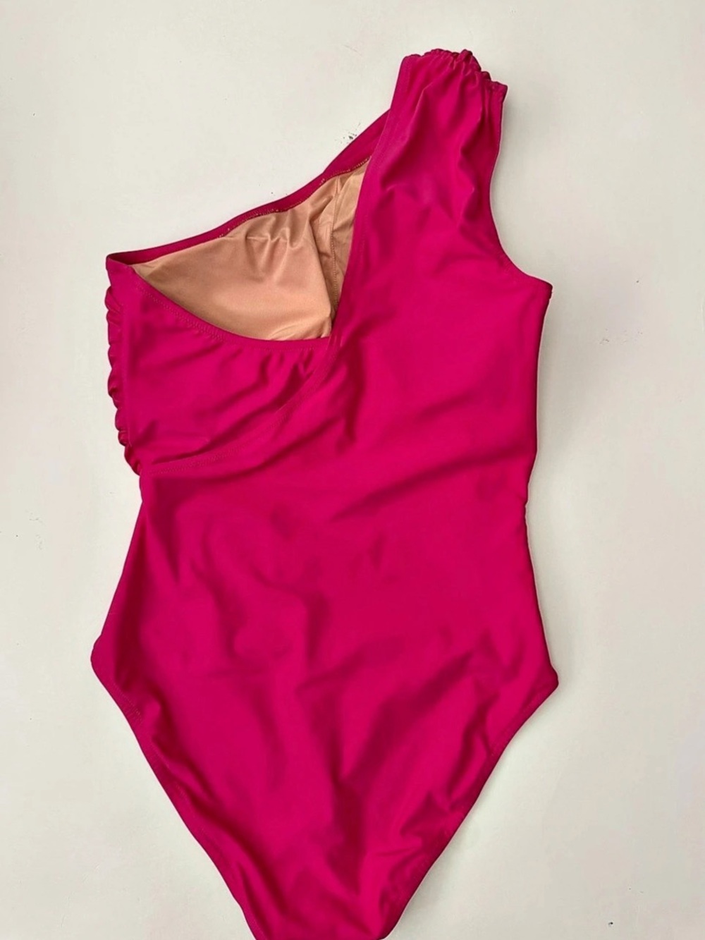 J.Crew One-Shoulder Ruched Swimsuit Pink Size 12 - Picture 3 of 10